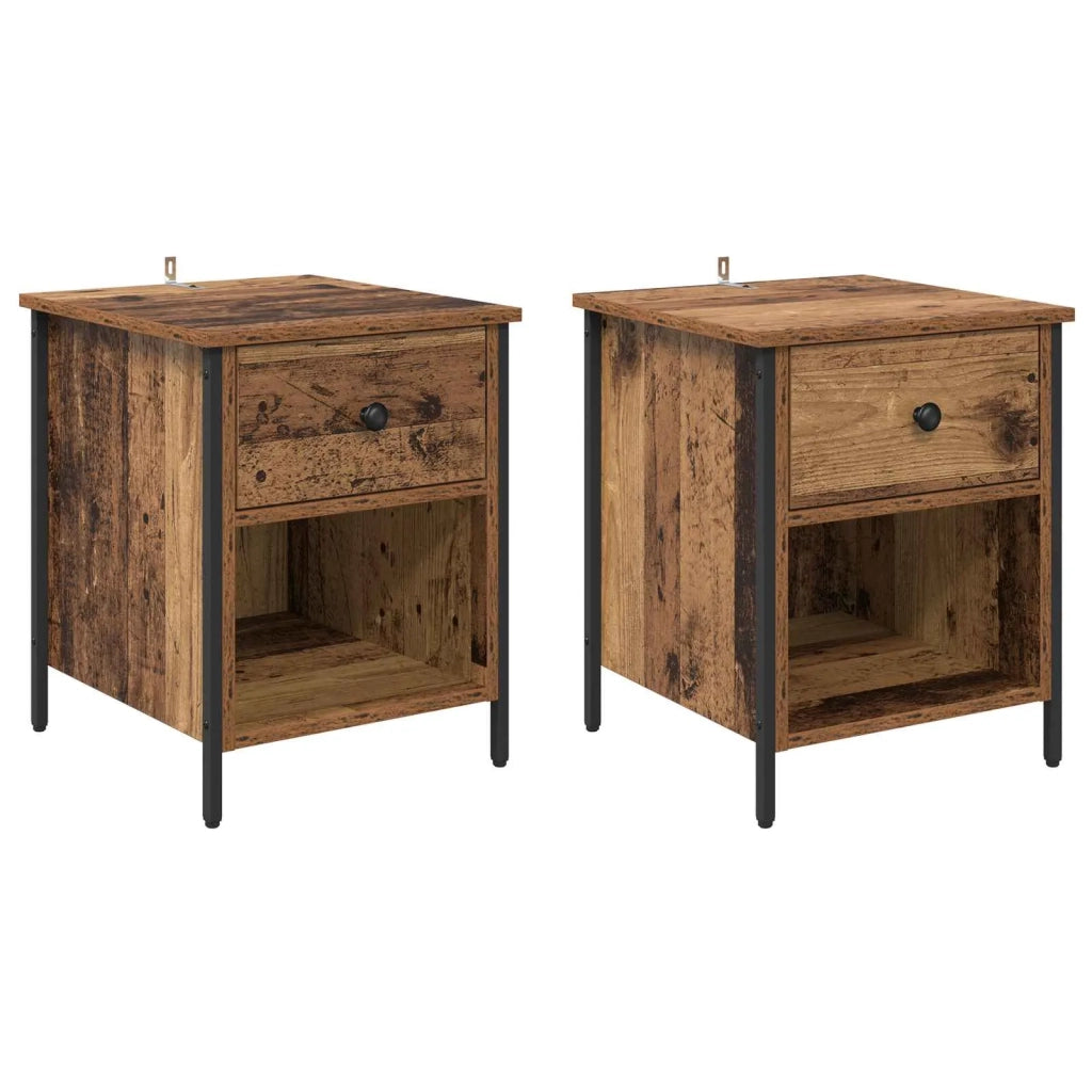 Set di 2 Comodini | Armadio da Notte | Mobiletto da notte Legno vecchio 40 x 42 x 50 cm