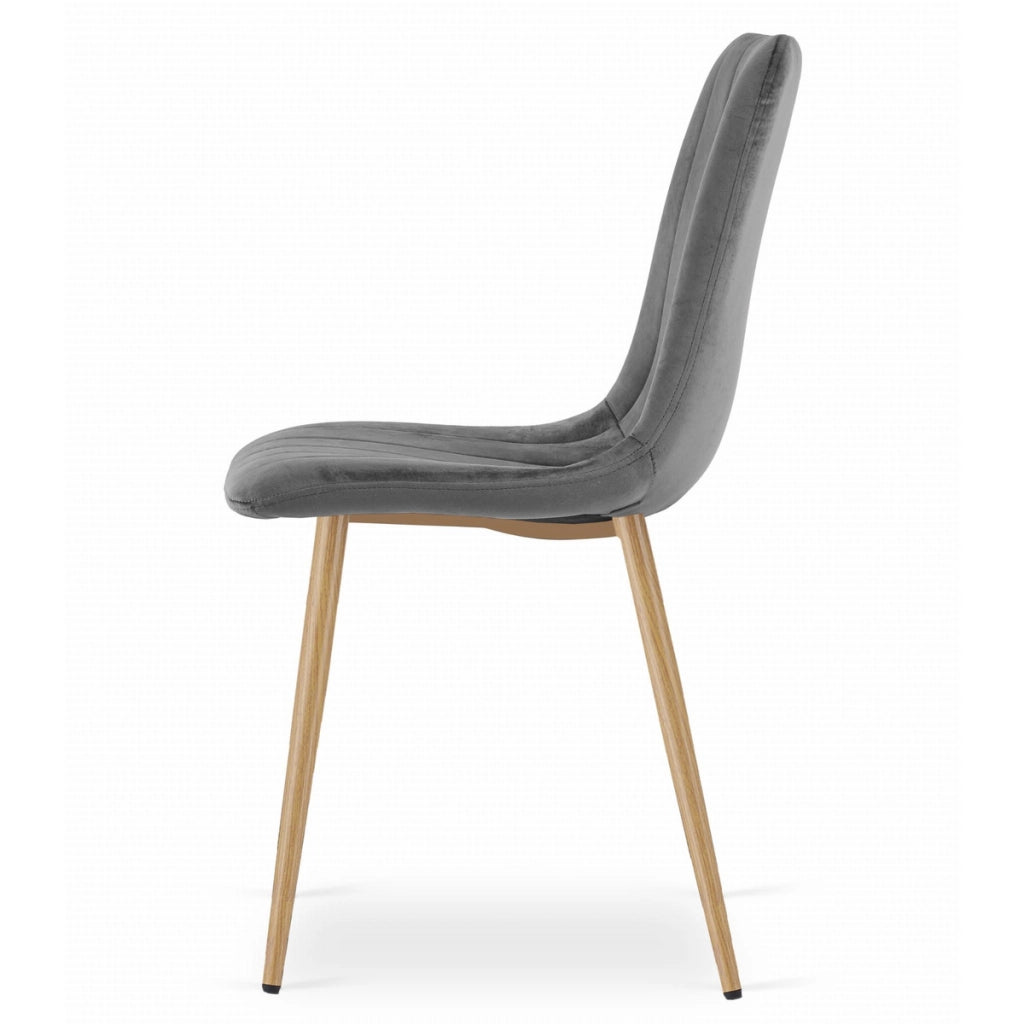 Sedia Lava in velluto grigio scuro con gambe effetto legno
