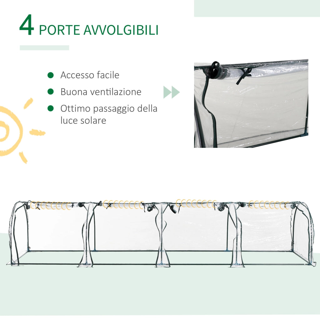Serra a Tunnel Giardino ¨C Xylo ¨C Acciaio PVC Impermeabile Anti UV 4 Porte 395x100x80cm