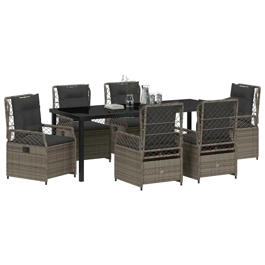 Set da Pranzo per Giardino 7 pcs Grigio polyrattan