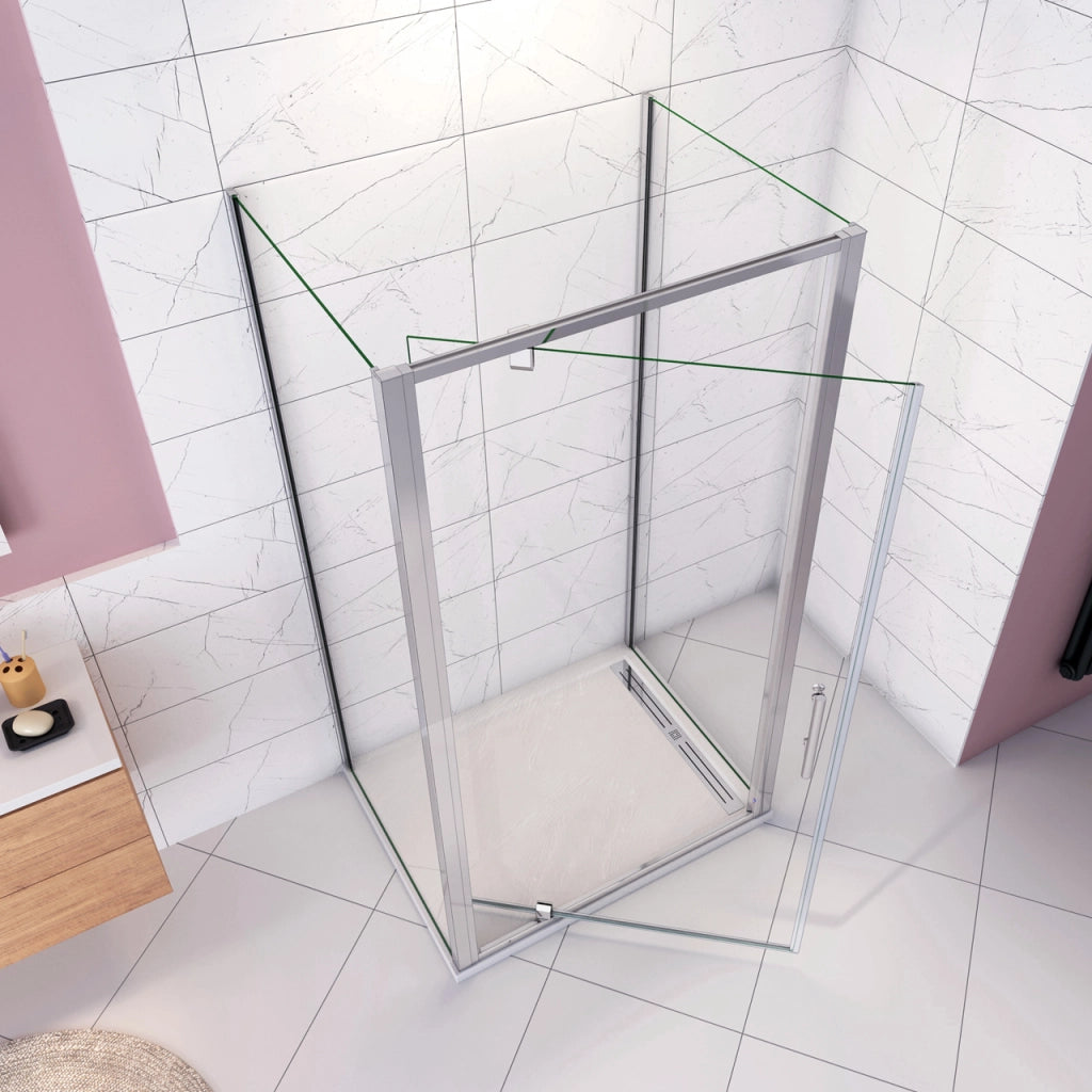 185cm Box Doccia a Tre Lati Porta Girevole Battente 86cm con Doppia Parete Fissa 80x80cm Vetro Temperato Trasparente 5 mm Profilo Cromo Lucido