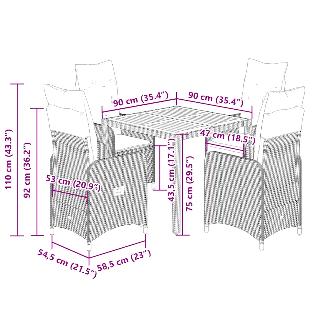 Set Bistrò da Giardino 5 pz con Cuscini in Polyrattan Grigio 3277020