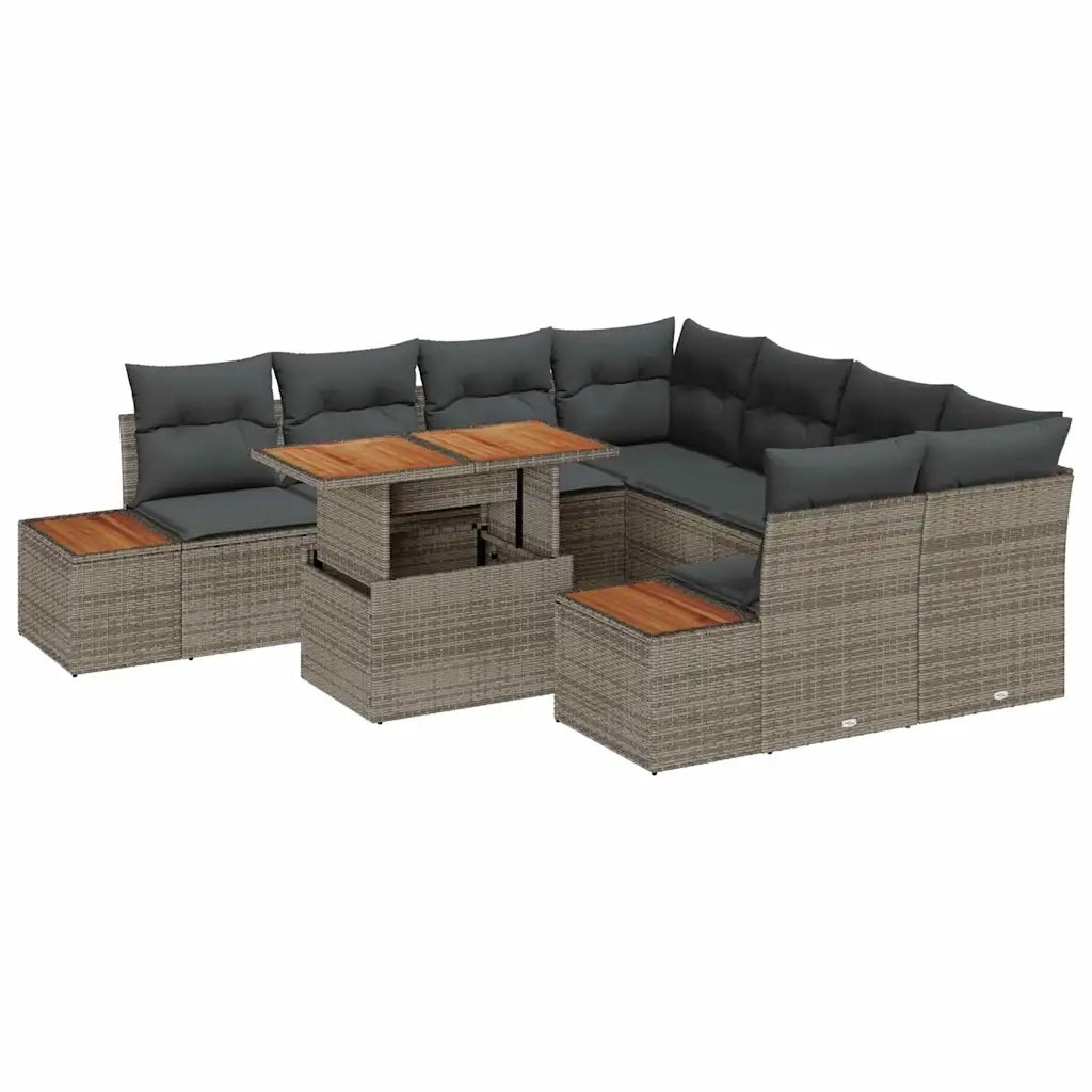 Set da Pranzo per Giardino con cuscino 9 pcs Grigio e Marrone 3350056