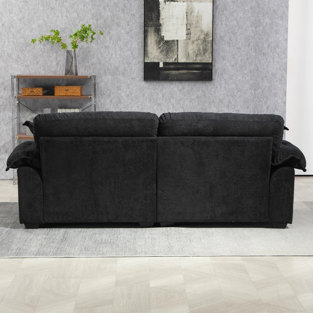 Divano diritto in chenille con cuscini a doppio strato e seduta profonda nero 214 × 89 × 93 cm