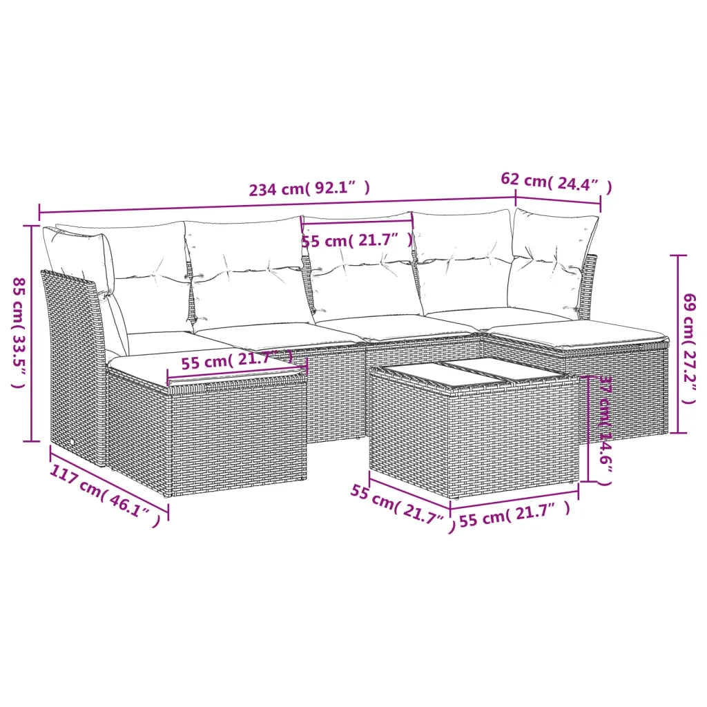 Set Divani da Giardino con Cuscini 7pz Nero Polyrattan