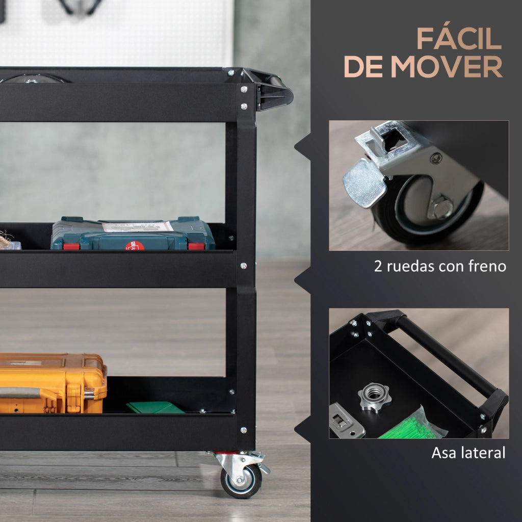 Carrello Portautensili con Ruote ¨C Xylo ¨C 3 Ripiani 83x35,3x76cm Nero