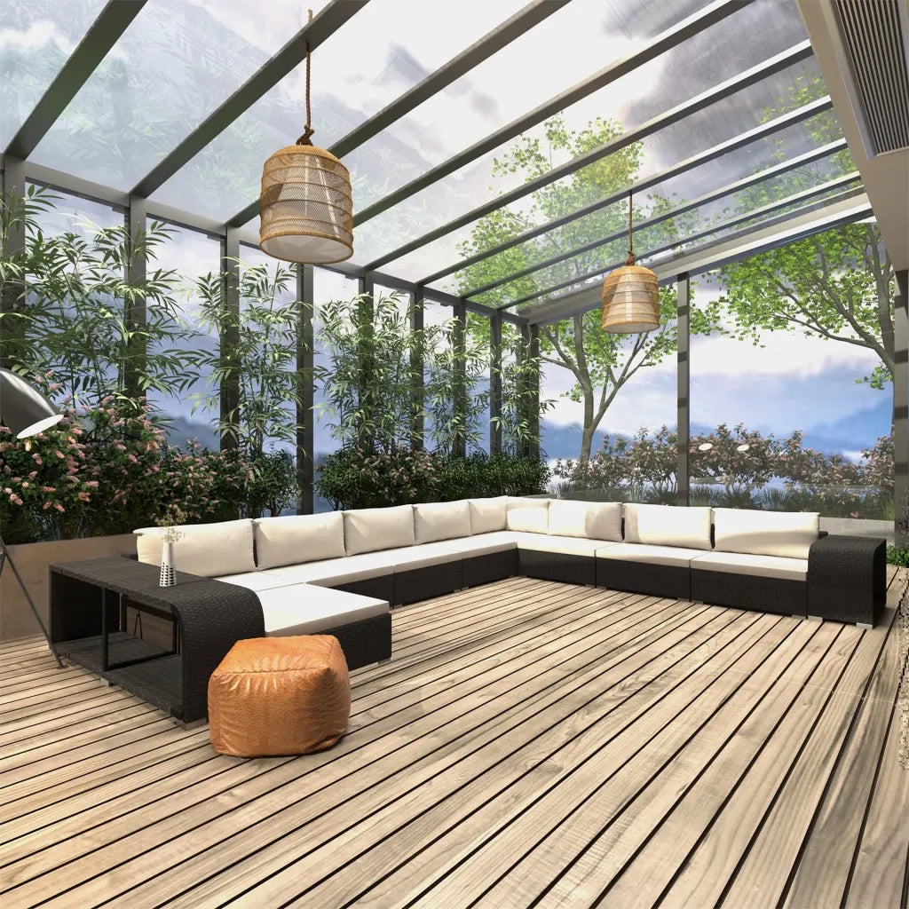 Set Divani da Giardino 11 pz con Cuscini in Polyrattan Nero 46827