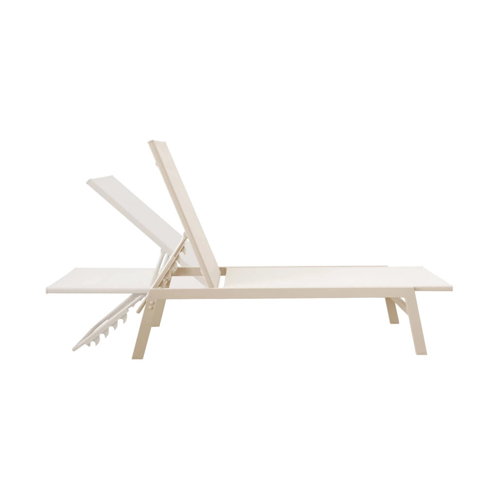 Set 2 lettini prendisole in acciaio multiposizione, beige