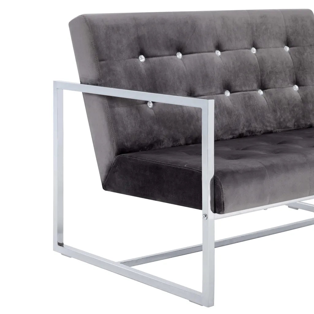 Divano a 2 Posti con Braccioli-Sofa 2 Posti Grigio Scuro Cromato e Velluto
