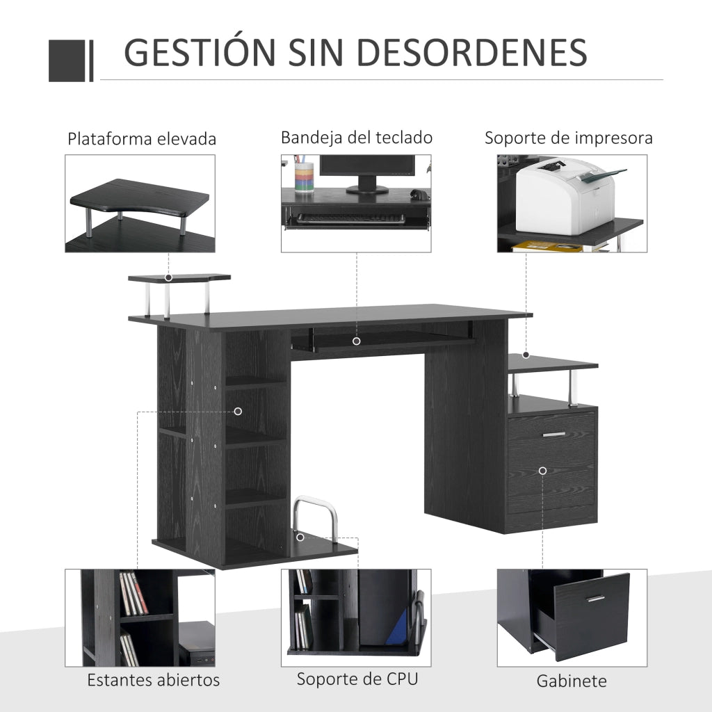 Scrivania da computer con 6 ripiani cassetto porta tastiera supporto monitor ¨C Xylo ¨C 152x60x88 cm nero