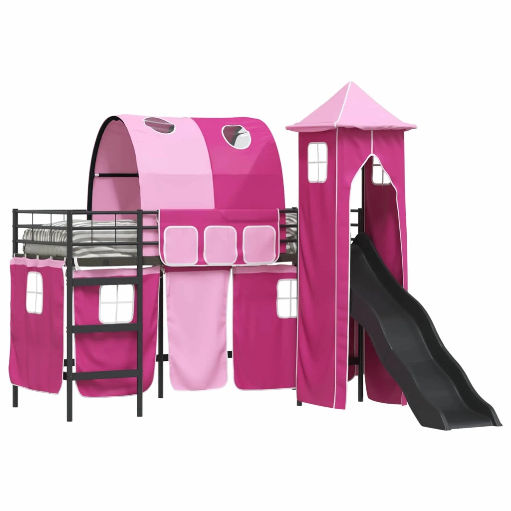 Struttura del letto loft per bambini Nero e rosa 99,5 x 190 cm