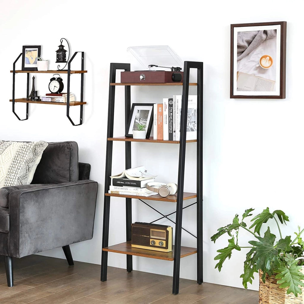 Libreria a scala industriale LLS44X in legno rustico e metallo