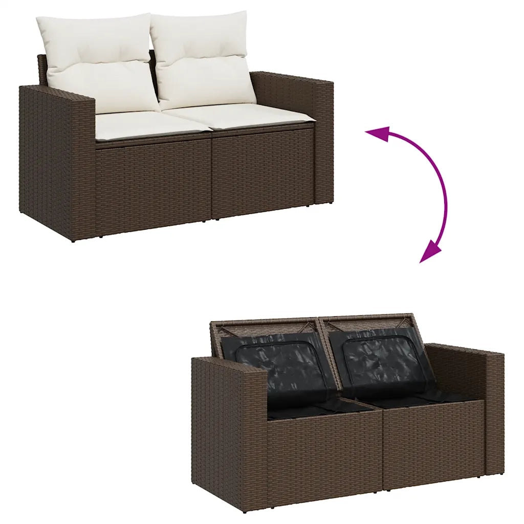 Set Divani da Giardino 9pz con Cuscini Marrone in Polyrattan 3326344