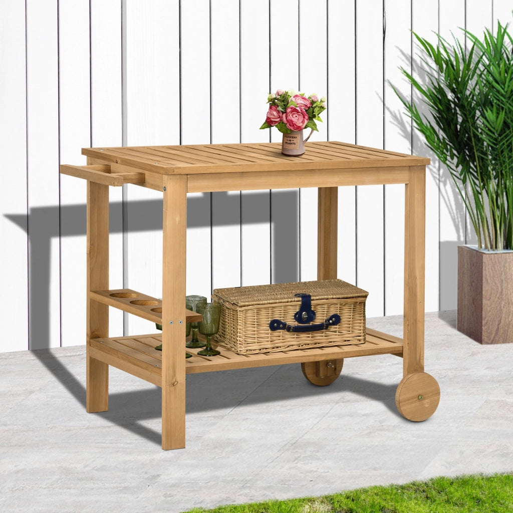 Carrello Portavivande da Giardino ¨C Xylo ¨C Legno 2 Ripiani Portabottiglie 95x47x74 cm