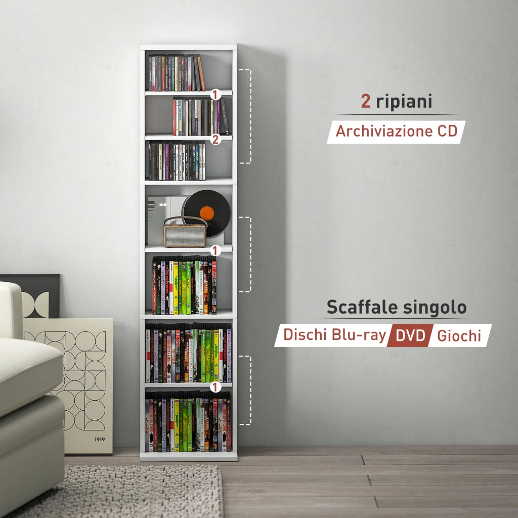 Scaffale per CD e DVD con 6 Ripiani Regolabili ¨C Minimal ¨C Bianco 33x24x140 cm