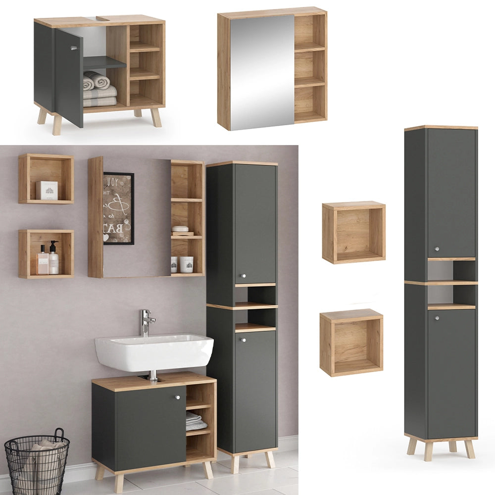 Vicco Set mobili bagno Antracite 4 parti, con armadio alto