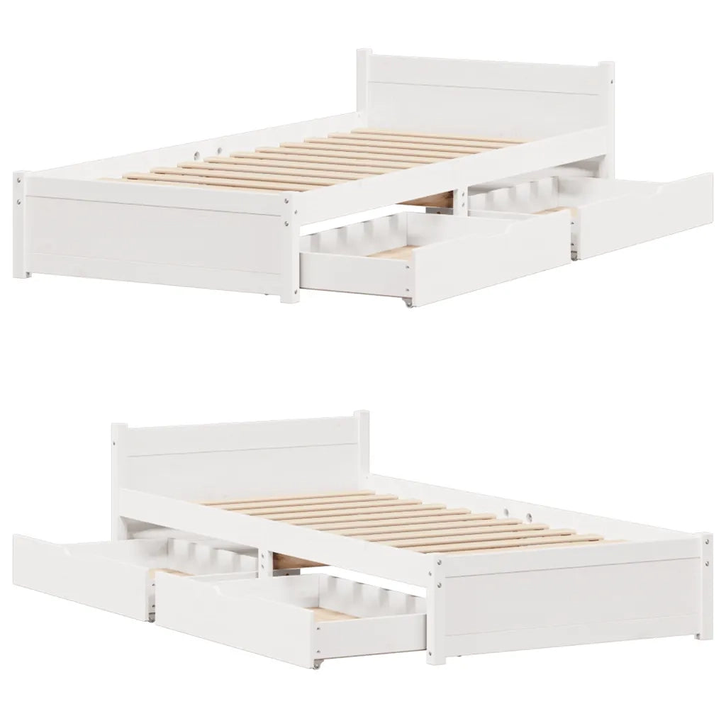 Letto senza Materasso-Struttura Letto Bianco 90x190 cm in Legno Massello Pino 983452