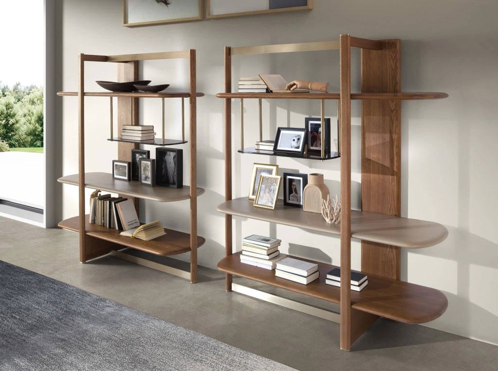 Libreria rettangolare destra in noce chiaro e legno color greige
