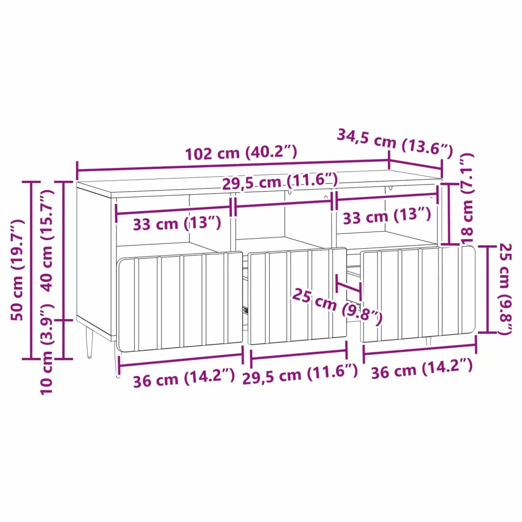 Mobile TV con cassetto-Credenza per TV Grigio Cemento 102 x 34,5 x 50 cm 159206