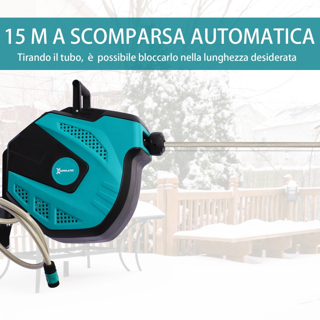 Avvolgitubo Automatico a Parete con 7 Modalit¨¤ di Irrigazione. in Plastica. 44x22.5x41 cm. Nero e Verde