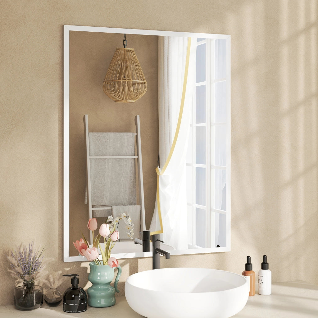 Specchio da parete rettangolare ¨C Minimal ¨C 90x70 cm, bianco, legno