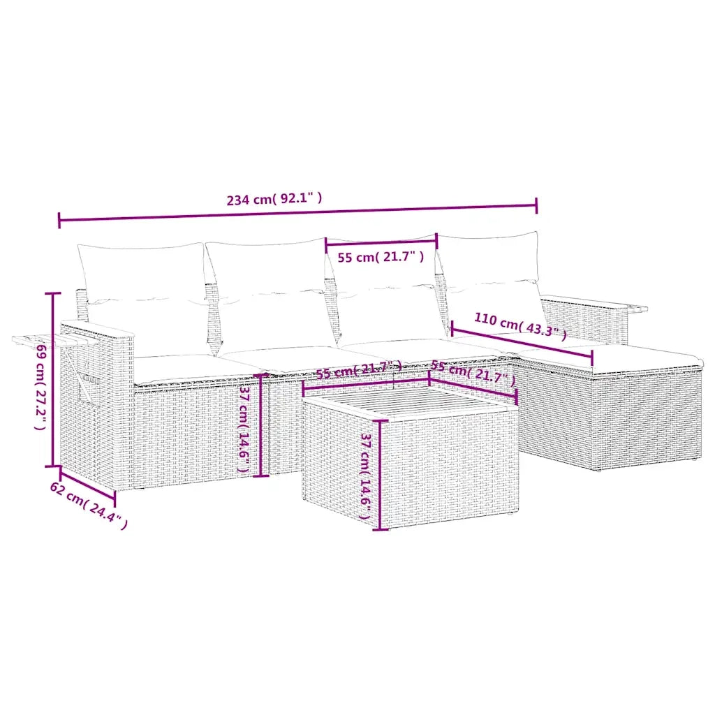 Set Divani da Giardino 6 pz con Cuscini Grigio in Polyrattan 3226768