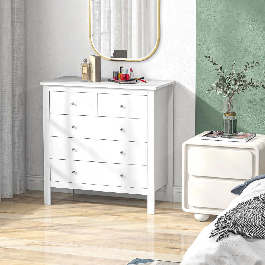 Cassettiera 5 cassetti ¨C Minimal ¨C legno, bianco, 79x39.5x80.5 cm