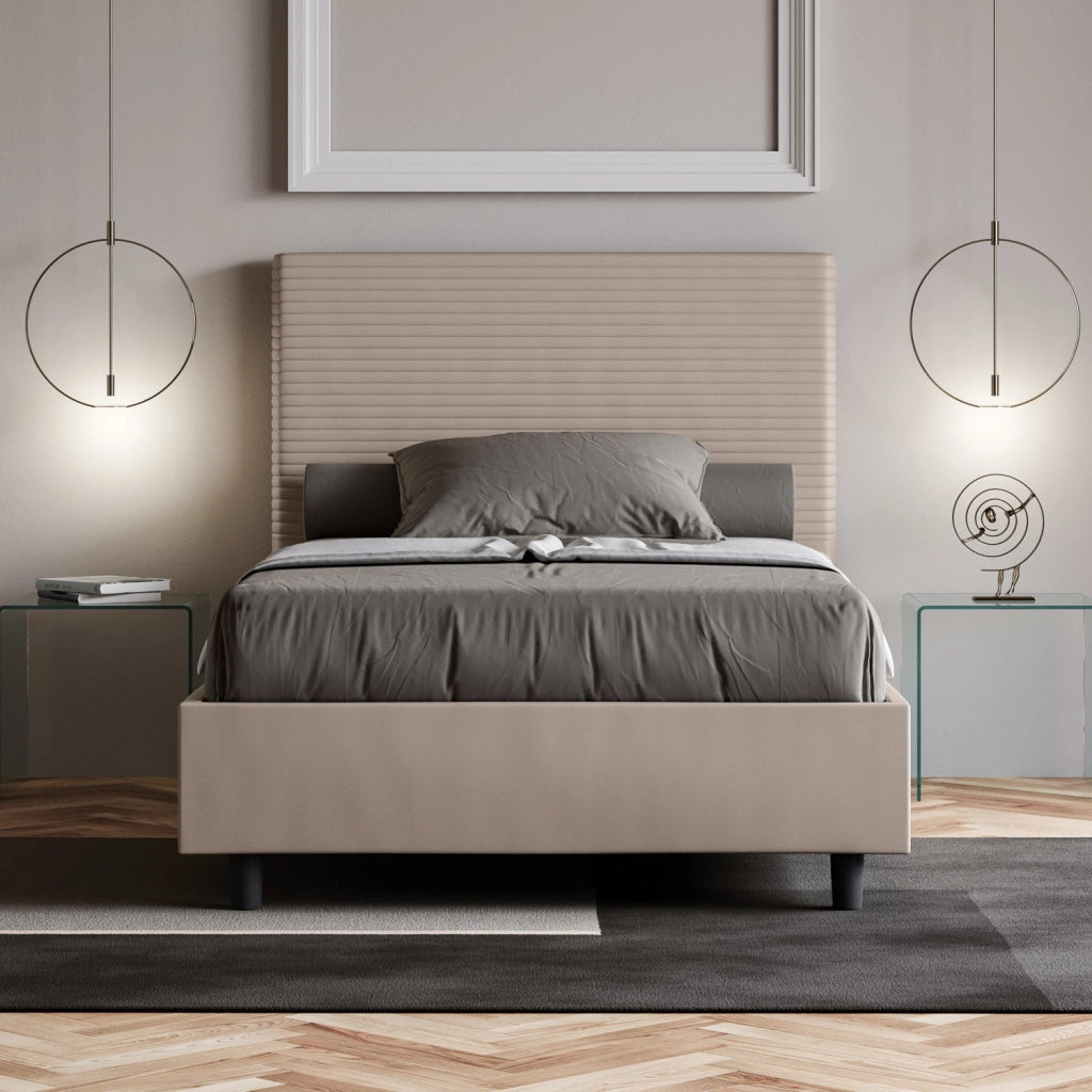BS COM Letto una piazza e mezza contenitore imbottito 110x190 similpelle tortora