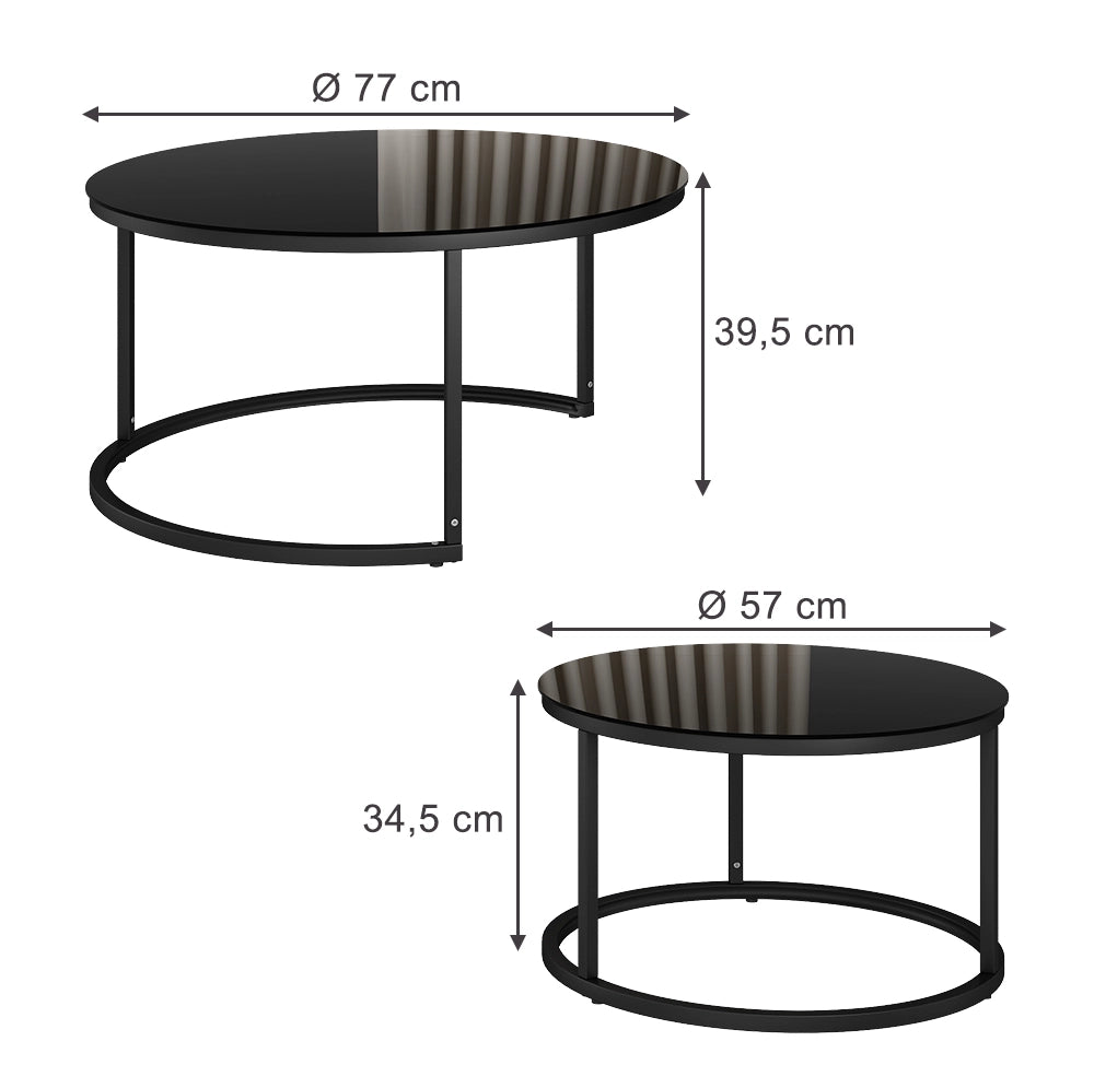 Vicco Set di tavolini Nero 77 x 77 cm 2 parti