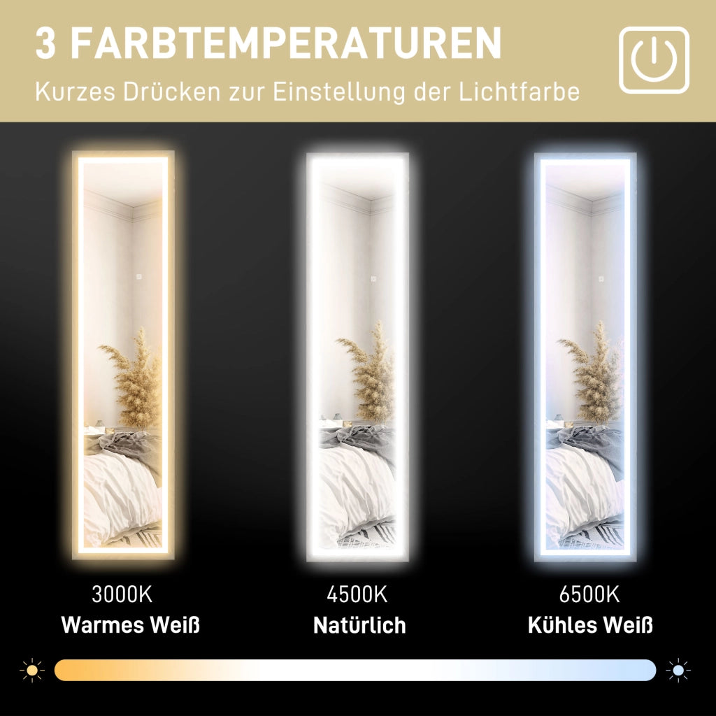 Specchio LED Parete 40x160 cm Touch Dimmabile 3 Colori ¨C zephmum ¨C Grigio