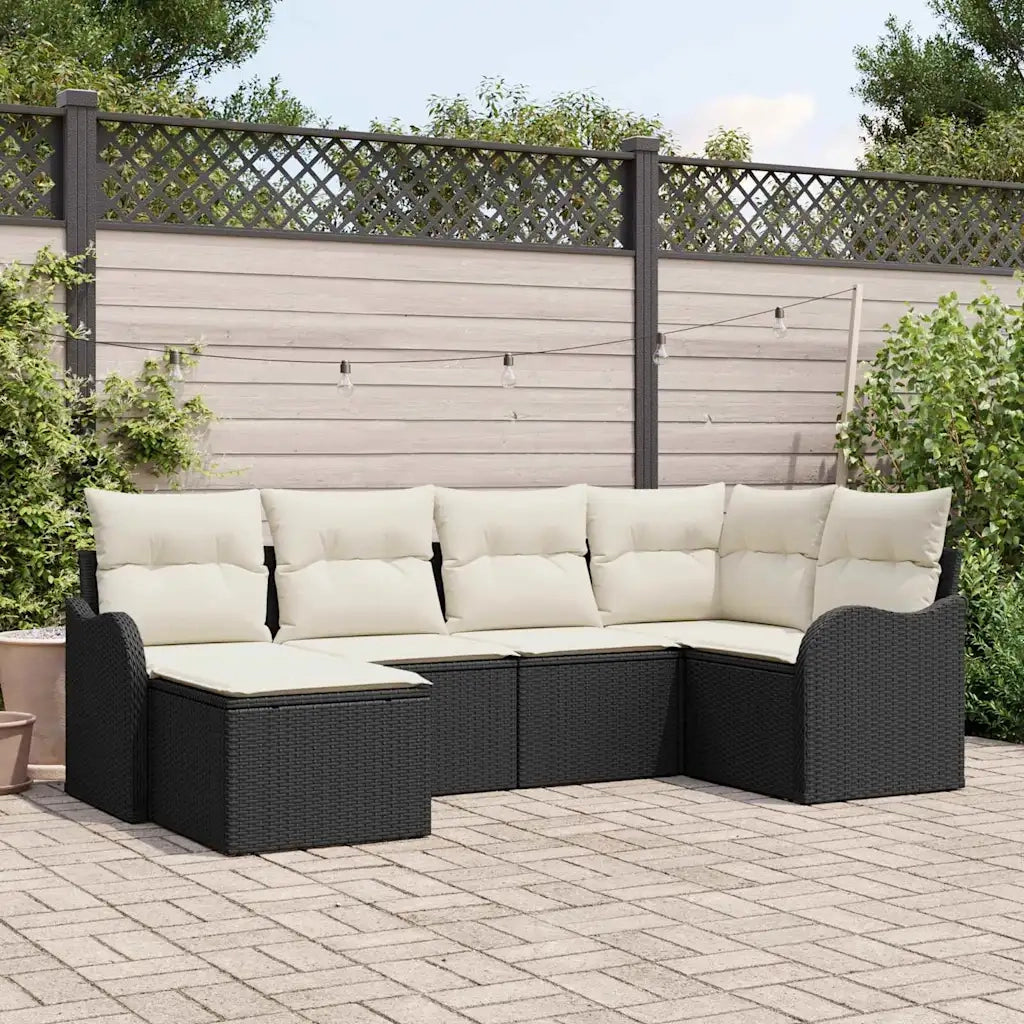 Set Divano da Giardino 6 pcs Nero e bianco Poly Rattan 3354436
