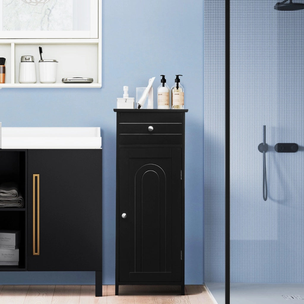 Armadio del bagno con anta singolae e 2 mensole regolabili-Mobiletto da bagnoOrganizer verticale per bagno e salone Nero
