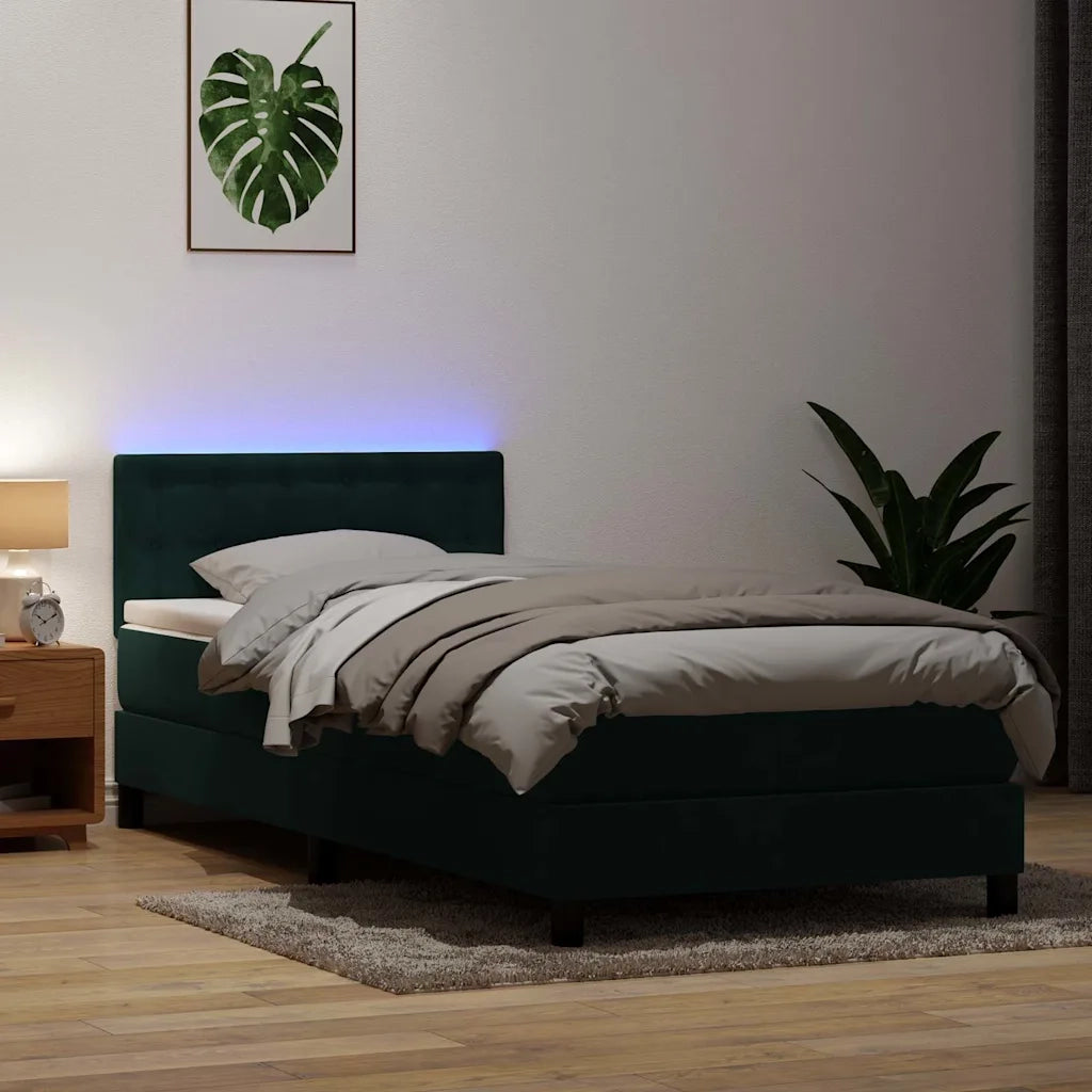 Letto a Molle con Materasso e LED Verde Scuro 80x220 cm Velluto 3317292