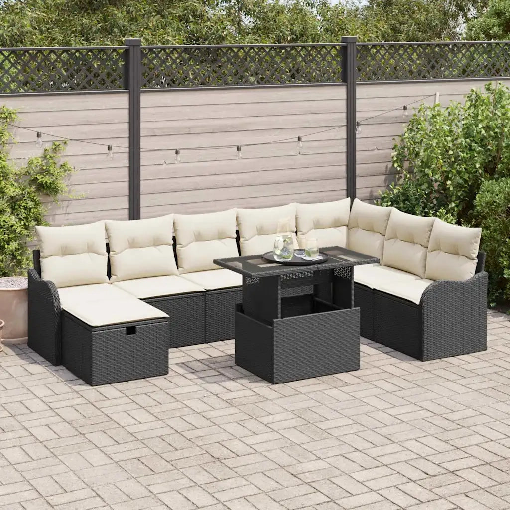 Set Divano da Giardino con cuscino 9 pcs Nero Poly Rattan 3359734
