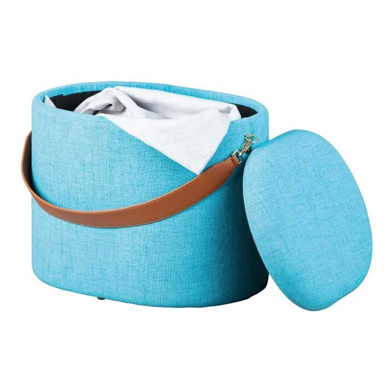 Pouf Inter Link con contenitore e maniglia in ecopelle colore azzurro