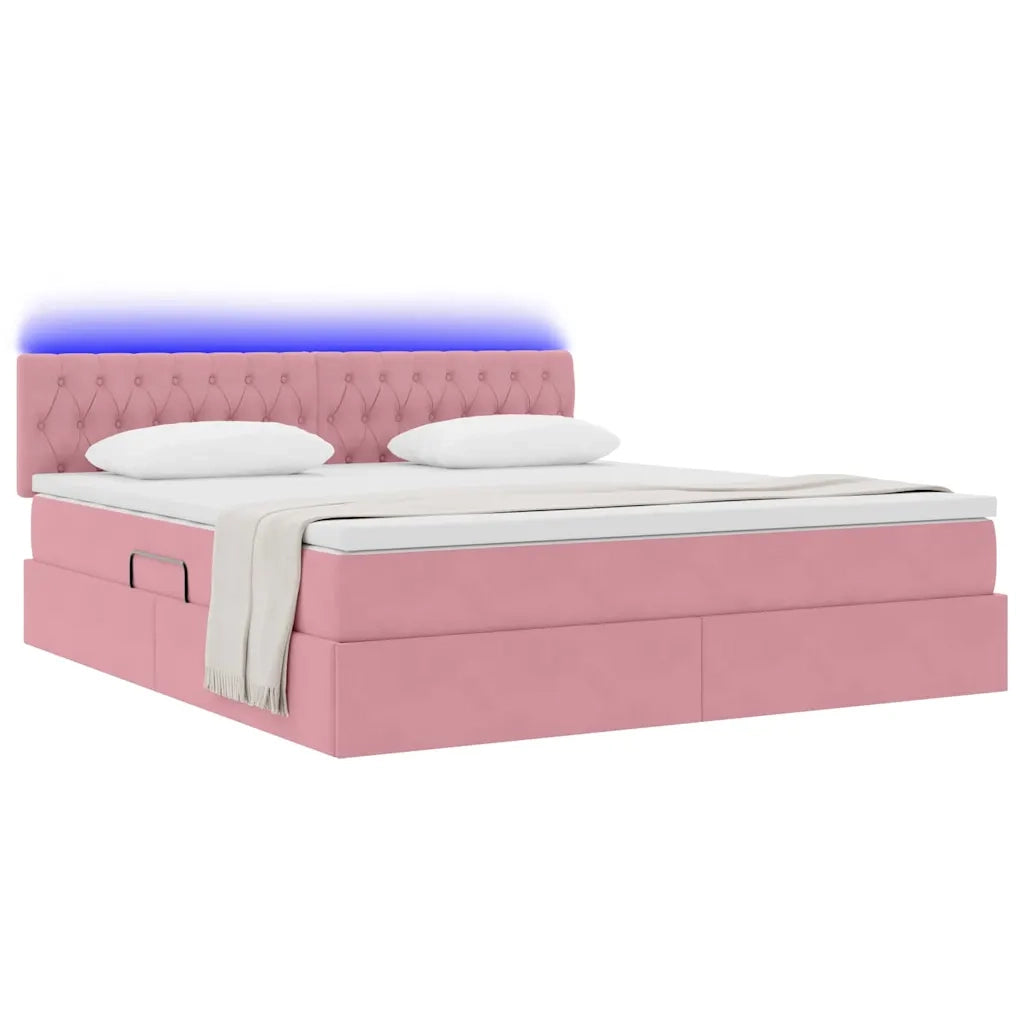 Letto con contenitore e LED con led Rosa 160 x 200 cm Velluto 3371468