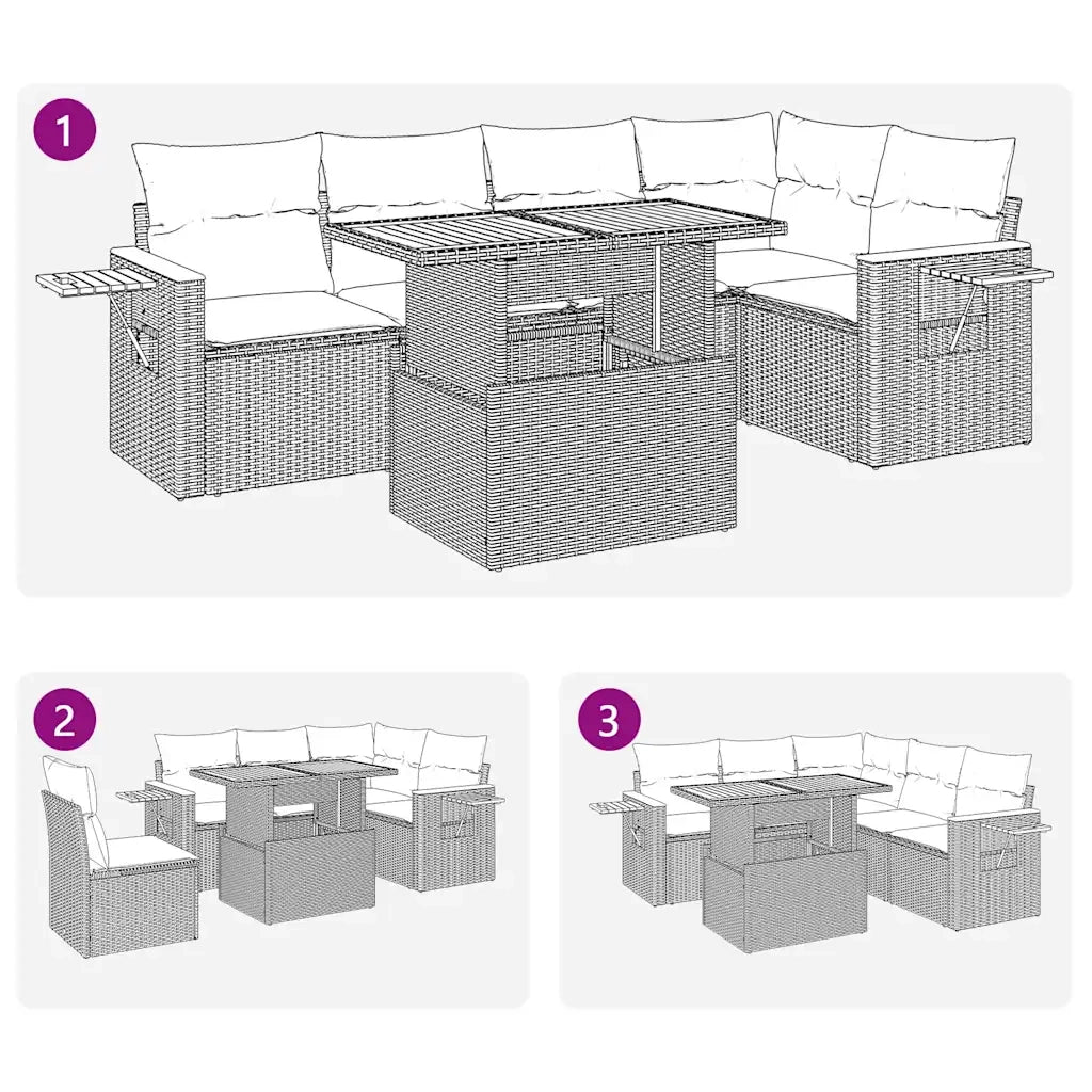 Set Divano da Giardino 6 pz con Cuscini Beige Polyrattan Acacia 3327600