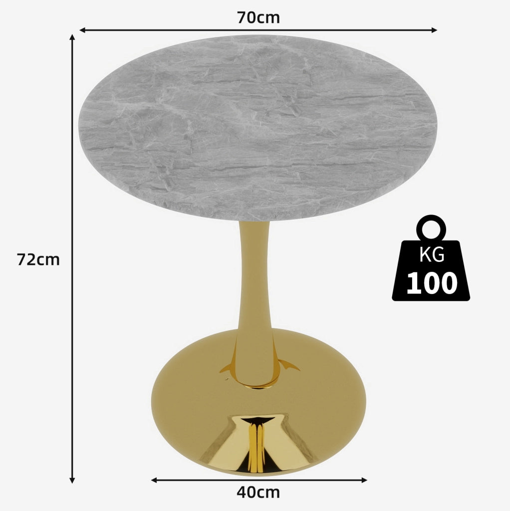 Tavolino rotondo moderno 77;5 cm in marmo artificiale; colore oro