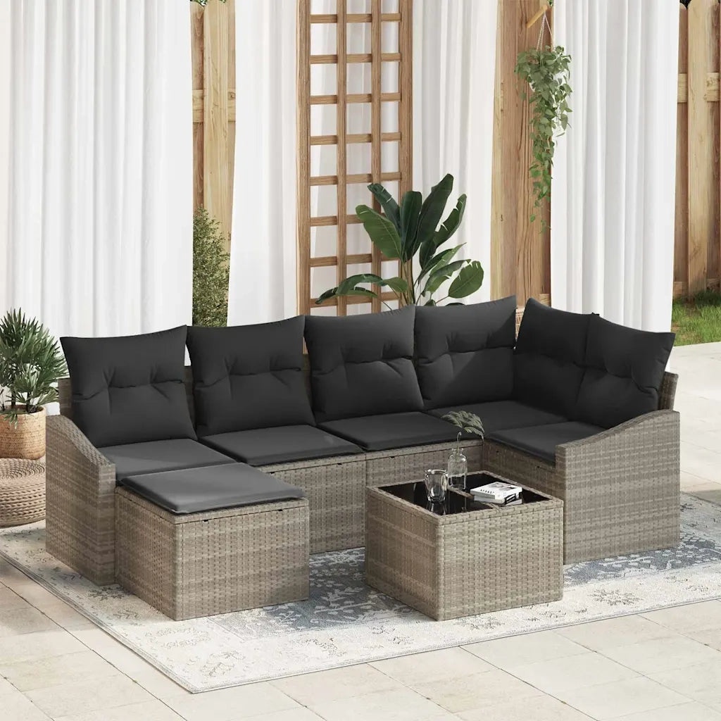 Set da Pranzo per Giardino con cuscino 7 pcs Grigio chiaro