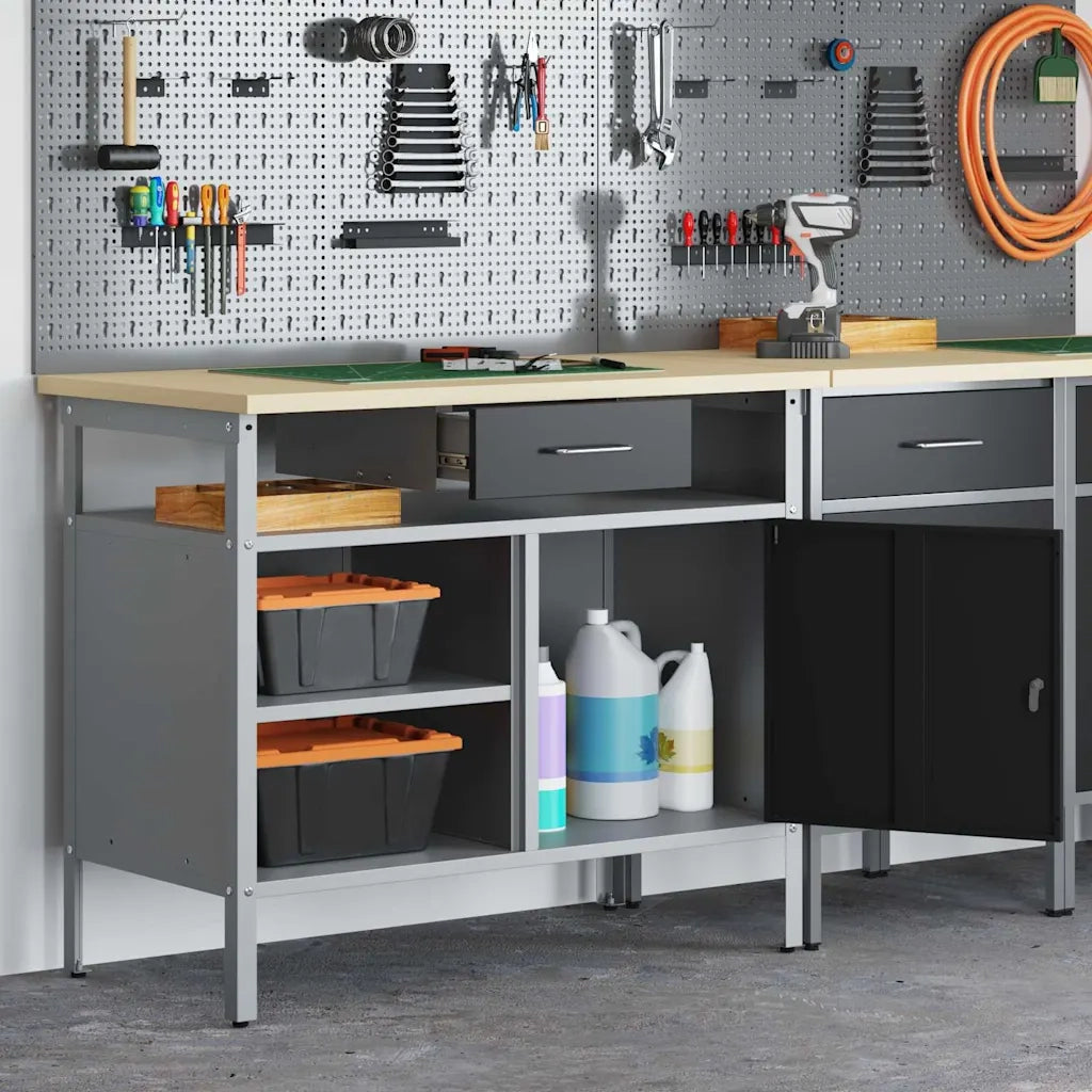 Banco da lavoro con cassetto Nero e Grigio 100 x 55 x 85 cm 4103458