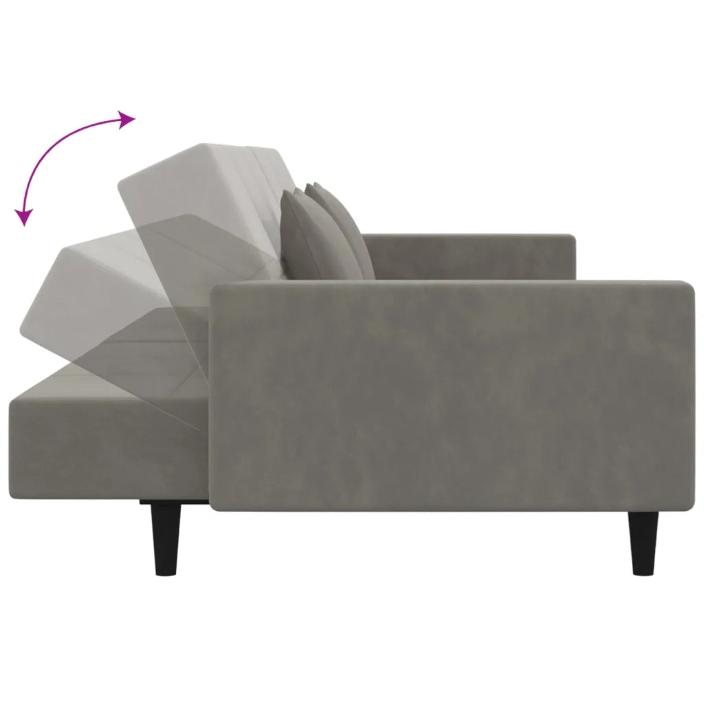 Divano letto | Sof¨¤ letto | Letto singolo a 2 Posti con 2 Cuscini Grigio Chiaro in Velluto