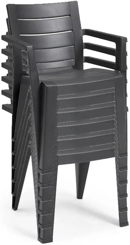 Sedia impilabile con braccioli Ayder in plastica effetto rattan ? 56x44x89 cm ? Colore antracite