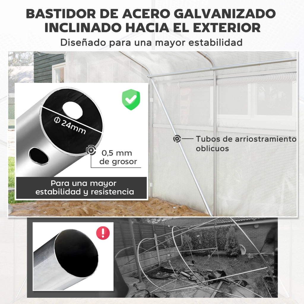 Serra da Giardino 4x3x2 m con 2 Finestre e Porta a Zip ¨C Minimal ¨C Bianco