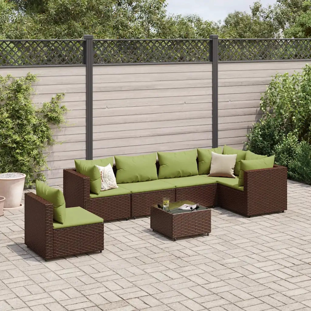 Set Divani da Giardino 7 pz con Cuscini in Polyrattan Marrone 3308182
