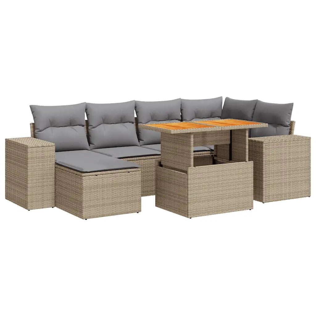 Set Divani da Giardino 7 pz con Cuscini Beige in Polyrattan 3327398