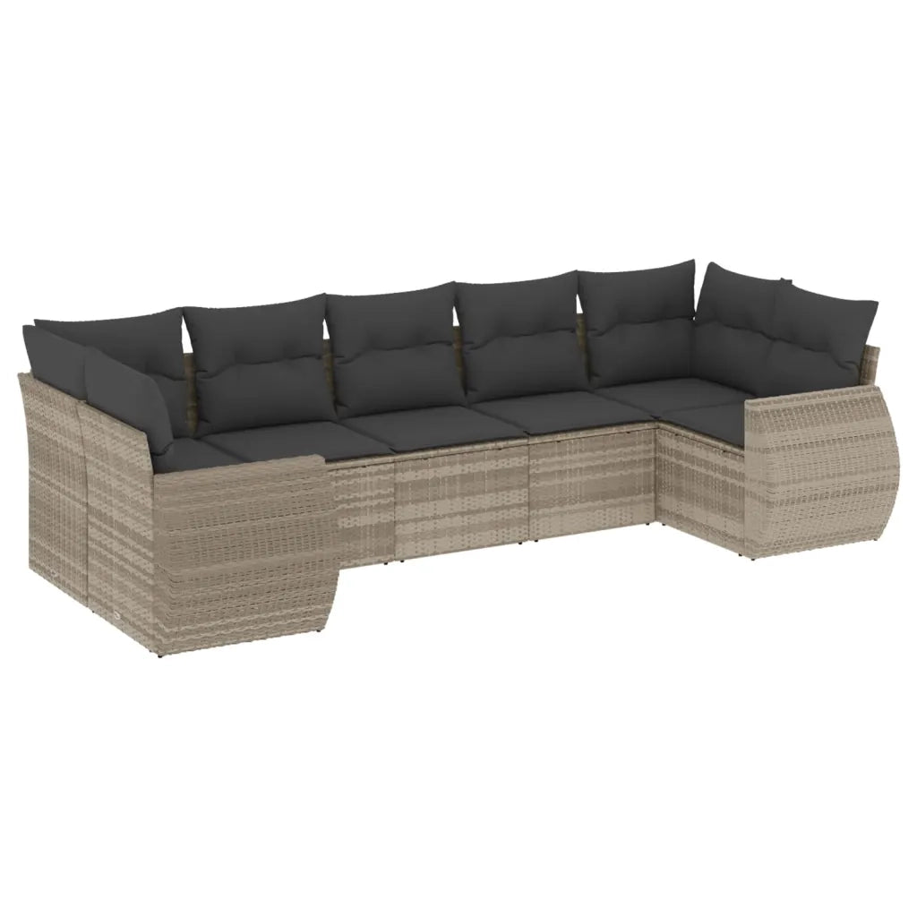 Set Divani da Giardino 7pz con Cuscini Grigio Chiaro Polyrattan