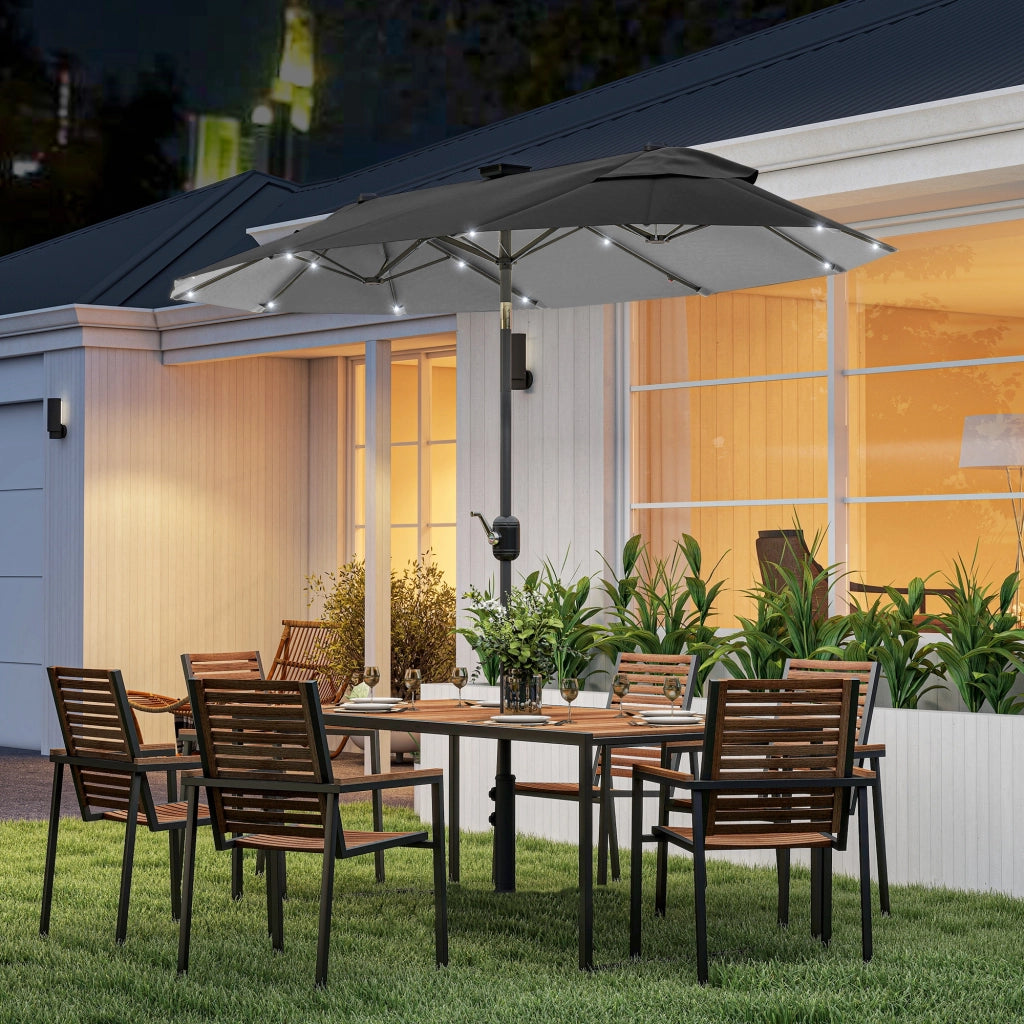 Ombrellone doppio con Base a crocee Luci Solari, 295x150x219cm, Grigio