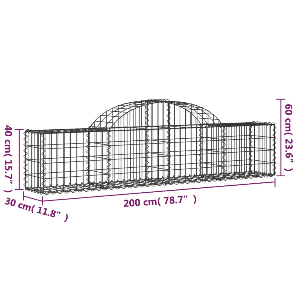 Cestini gabbioni recinzione a gabbia muro di contenimento ad arco 3 pezzi 200 x 30 x 40/60 cm ferro zincato argento 02_0040737