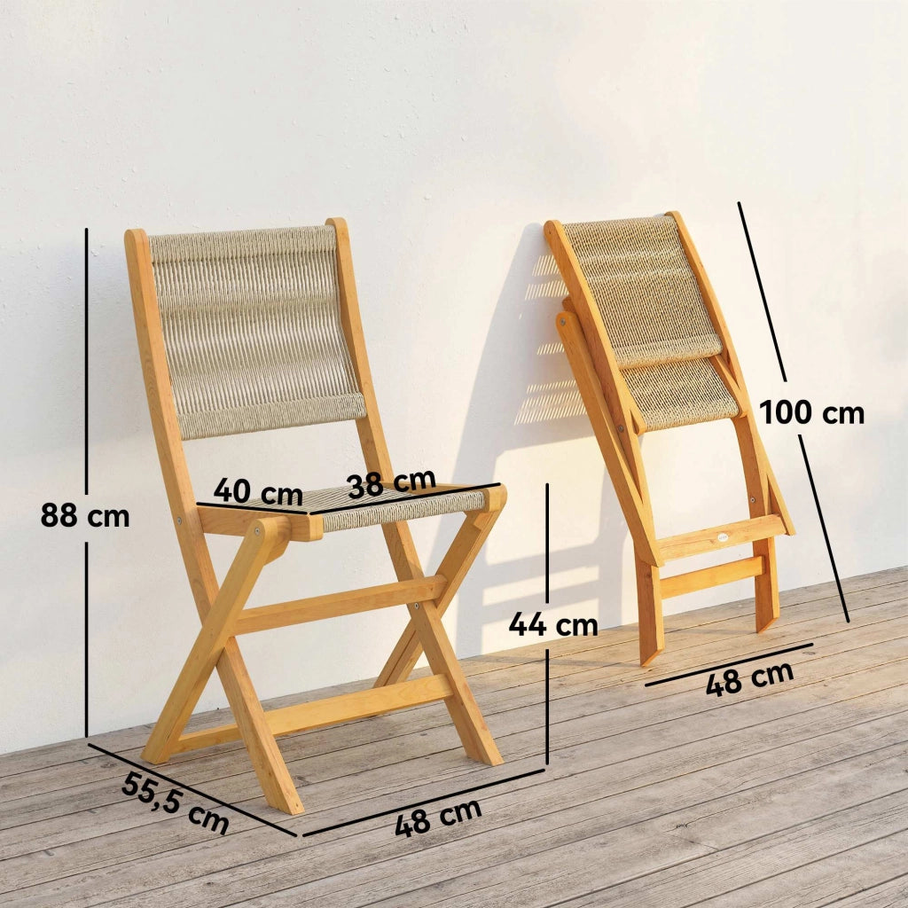 Sedie da giardino pieghevoli ¨C Minimal ¨C Legno di acacia, corda intrecciata naturale e beige