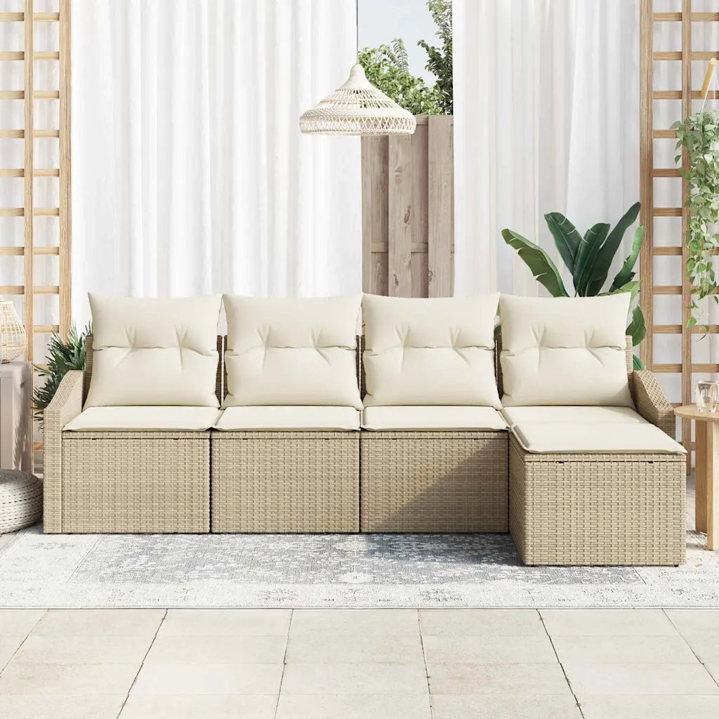 Set di divani con cuscino 5 pcs Beige e Crema polyrattan